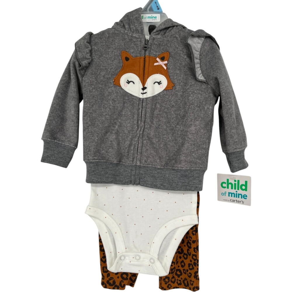 Child of Mine Baby Girl Size 3-6 m Fox Hoodie Leggings Bodysuit Set